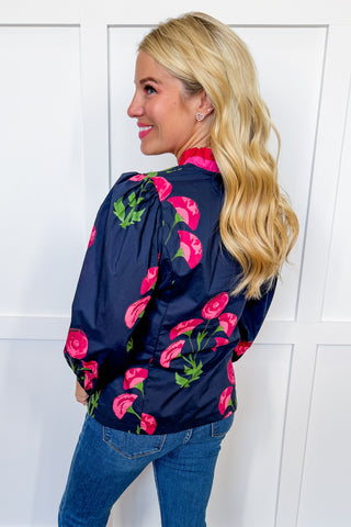 The Juliette Top in Navy & Rose