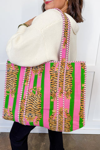 Hot Pink Deal - Pink & Green Tiger Getaway Tote