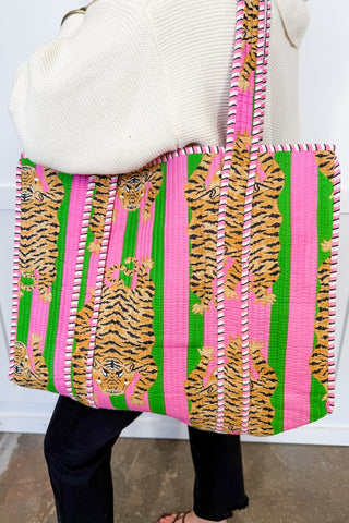 Hot Pink Deal - Pink & Green Tiger Getaway Tote