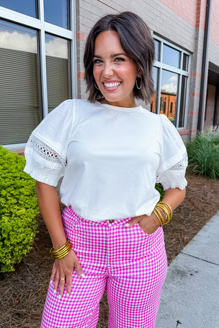 The Samantha Gingham Wide Leg Pants in Strawberry Pink