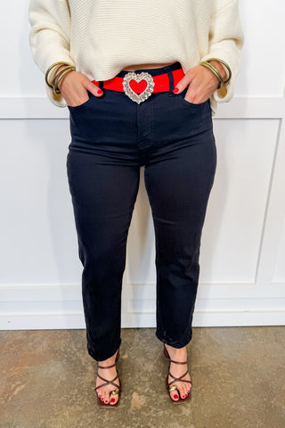 Glitz Heart Buckle Belt in Red