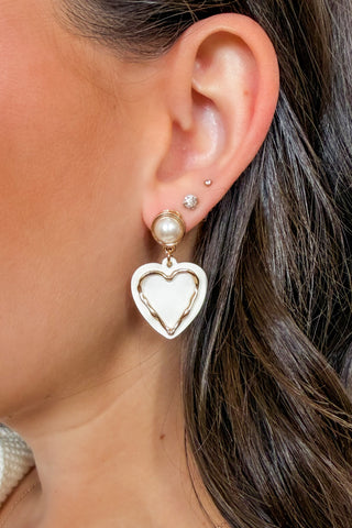 Pearl Heart Drop Earrings