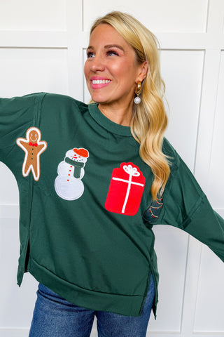 Cozy Patch Christmas Crew Neck Top