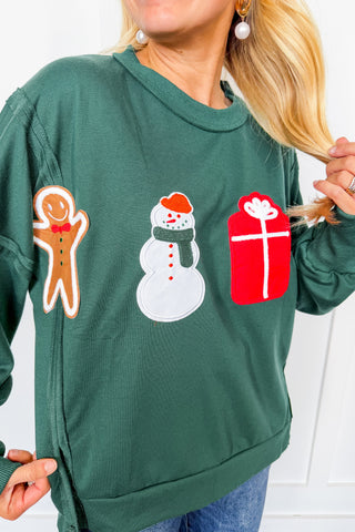 Cozy Patch Christmas Crew Neck Top
