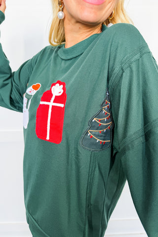 Cozy Patch Christmas Crew Neck Top