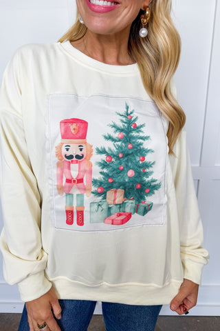 Cream Nutcracker Holiday Pullover