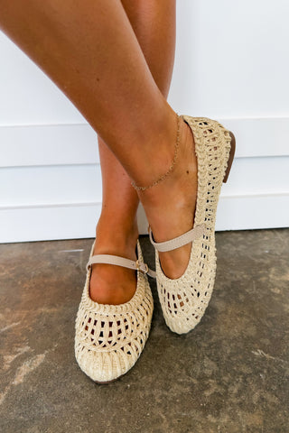 The Susan Woven Mary Jane Flat in Tan