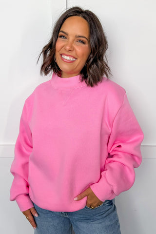 Cozy Luxe Mock Neck Sweatshirt In Pink