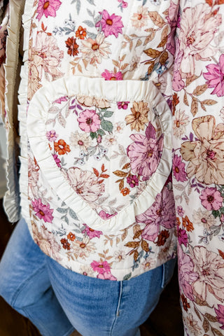 Floral Quilted Jacket with Heart Detail Pockets