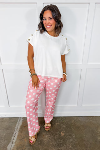 The Lila Dot Pants in Pink & White