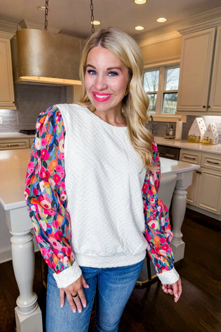 Floral Sleeve Contrast Top