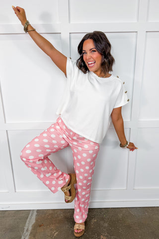 The Lila Dot Pants in Pink & White