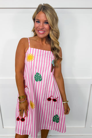 Summer Breeze Stripe Dress in Candy Pink