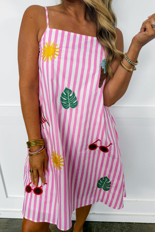 Summer Breeze Stripe Dress in Candy Pink