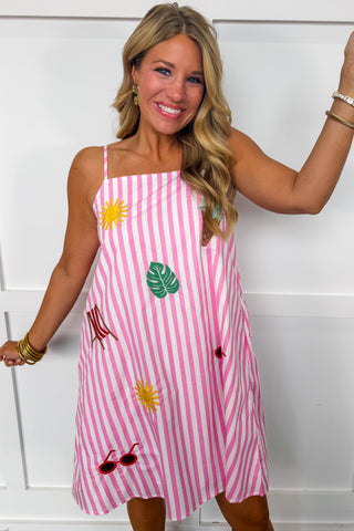Summer Breeze Stripe Dress in Candy Pink