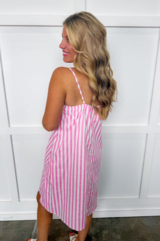 Summer Breeze Stripe Dress in Candy Pink