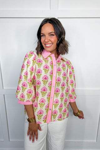 The Camellia Court Pink Button Down Top