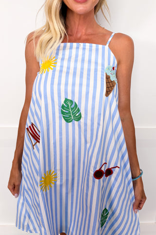Summer Breeze Stripe Dress in Sky