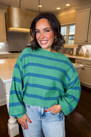 Green & Blue Exposed Seam Sweater