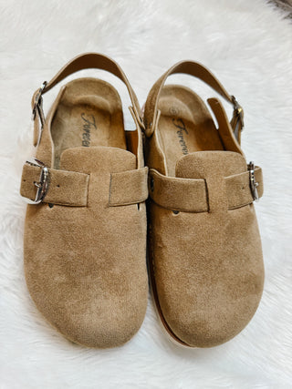 The Clog Buckle Slide in Taupe