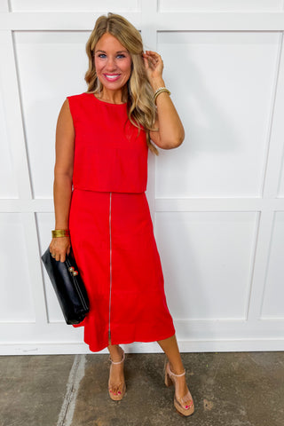 First Class Red Midi Skirt Set