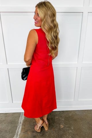 First Class Red Midi Skirt Set