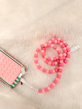 Pink & Peach Beaded Lightning Phone Charger