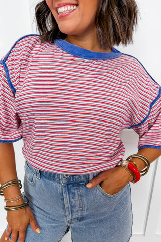 Freedom Feels Good Stripe Tee in Pink Multi