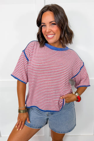 Freedom Feels Good Stripe Tee in Pink Multi