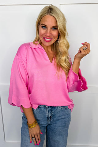 Simply Scalloped Top in Pink