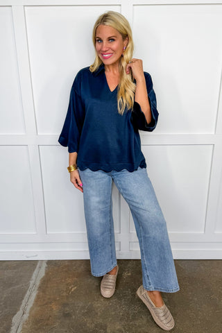 Simply Scalloped Top in Navy