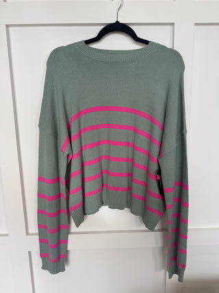 Sage and Pink stripe sweater