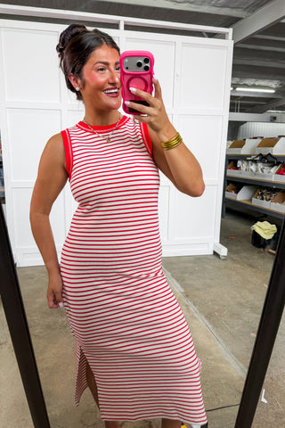 Easy Day Stripe Dress in Red