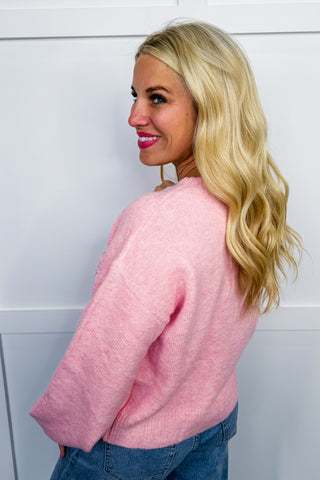 Bow Obsessed Pink Knit Sweater
