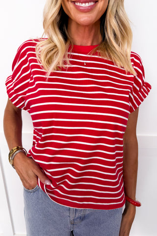 Casual Striped Tee in Red/White