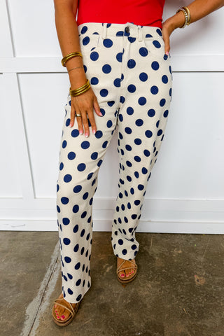 The Lila Dot Pants In Cream & Navy