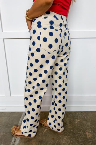 The Lila Dot Pants In Cream & Navy