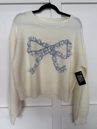 White and Blue Bow Sweater