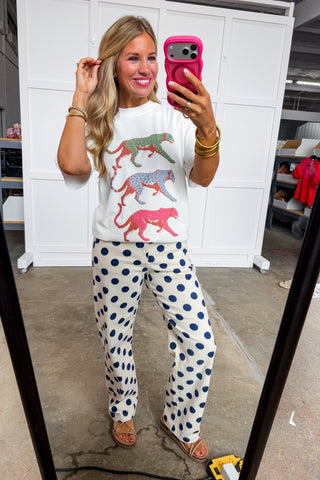 The Lila Dot Pants In Cream & Navy