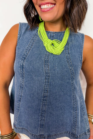 The Madison Beaded Necklace & Earring Set in Lime