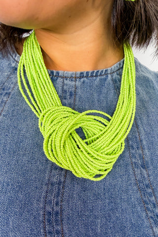 The Madison Beaded Necklace & Earring Set in Lime