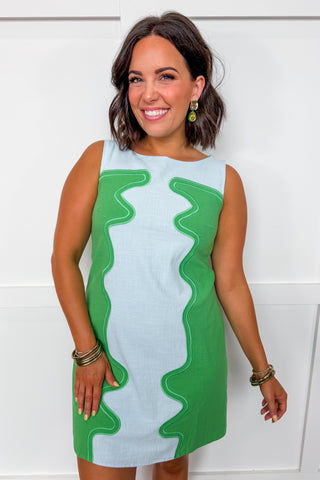 The Presley Color Pop Shift Dress in Blue & Green