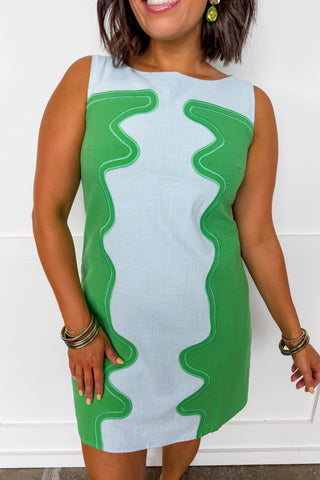 The Presley Color Pop Shift Dress in Blue & Green