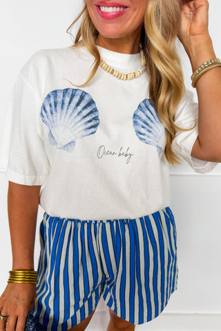 The Hallie Stripe Shorts in Blue