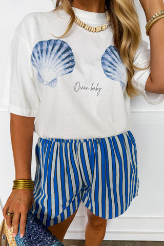 The Hallie Stripe Shorts in Blue