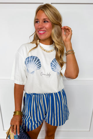 The Hallie Stripe Shorts in Blue