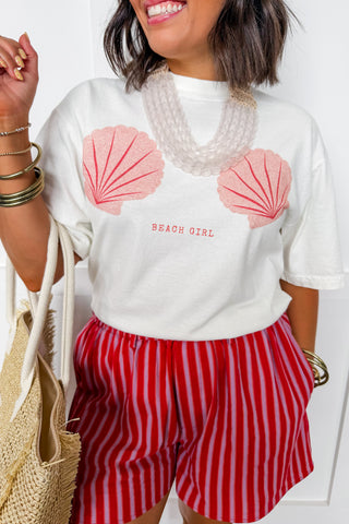 Beach Girl Pink Clam Oversized Graphic Tee