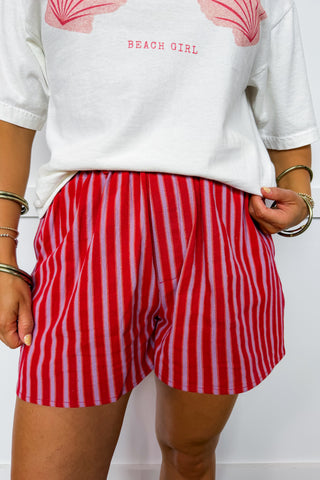The Hallie Stripe Shorts in Red