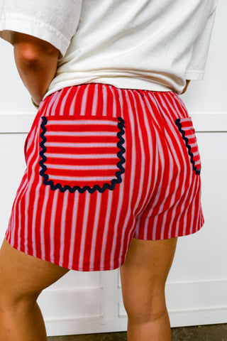 The Hallie Stripe Shorts in Red