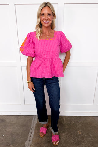 Made For More Embroidered Top in Pink + Orange